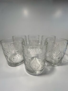 Martha Stewart Everyday Glass Tumblers Set of 6 Clear Fan Medallion Glasses